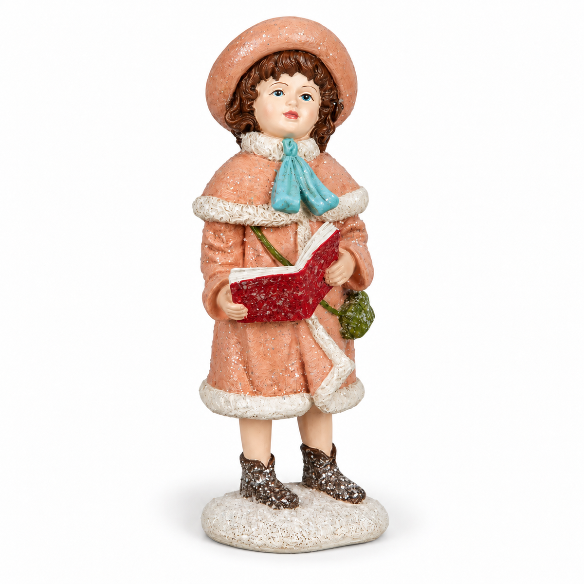Figura decorativa infantil – Niña con abrigo rosa y libro de villancicos