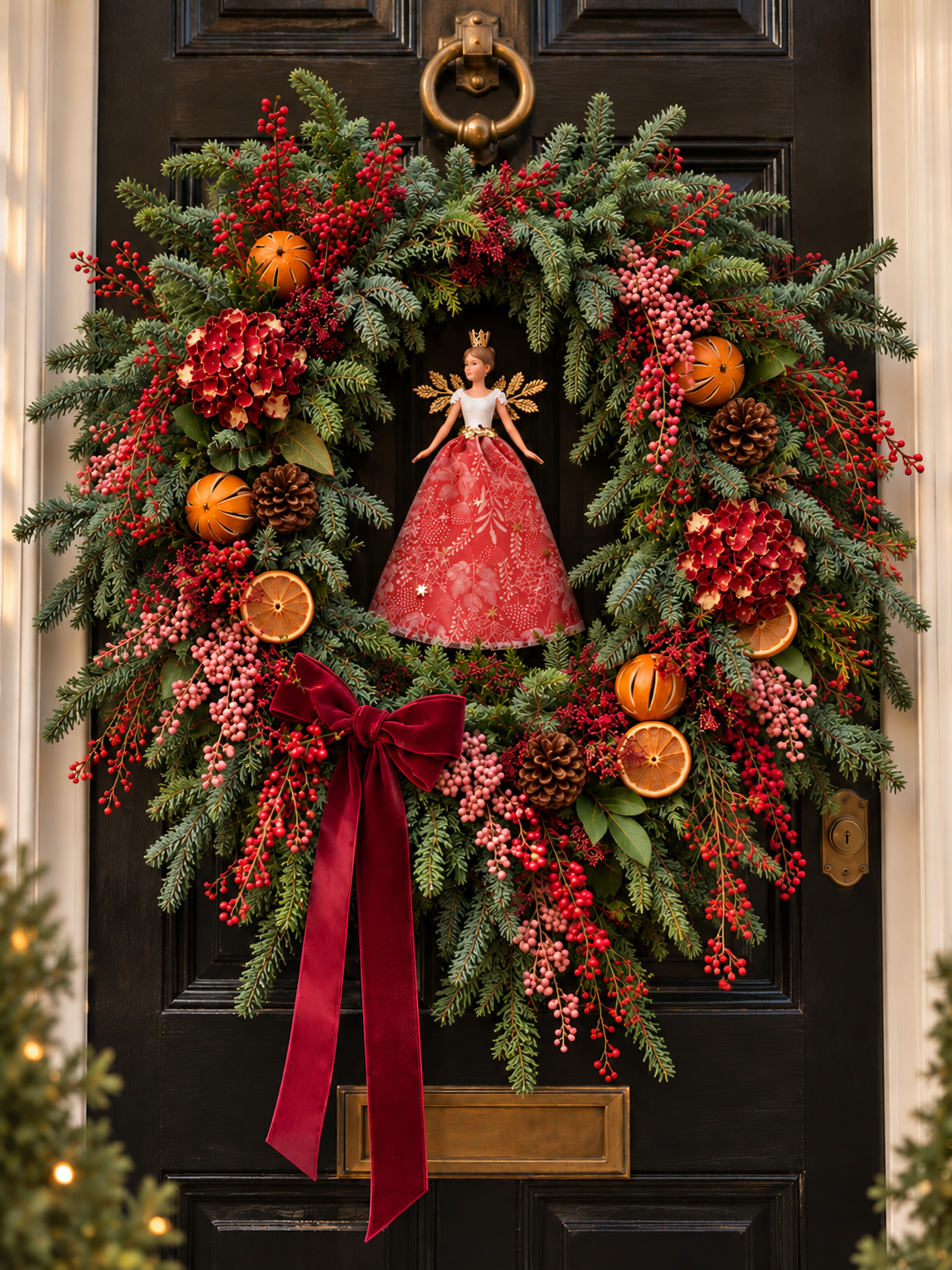 Figura decorativa de hada con corona y falda bordada, tope de árbol