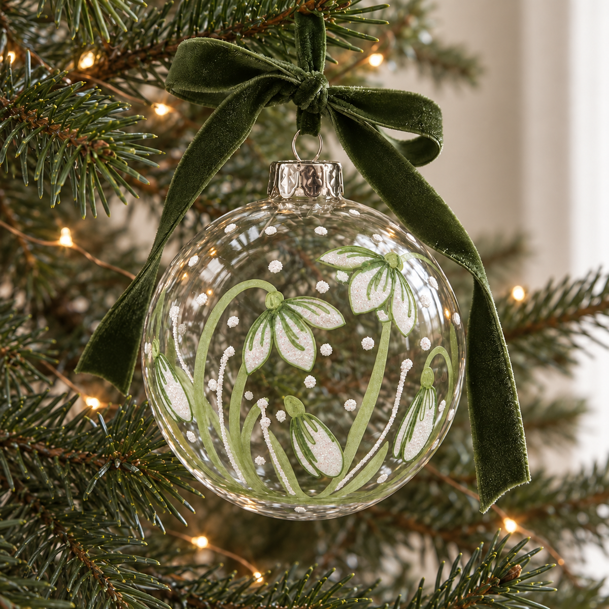 Bola de Navidad de cristal con campanillas de invierno