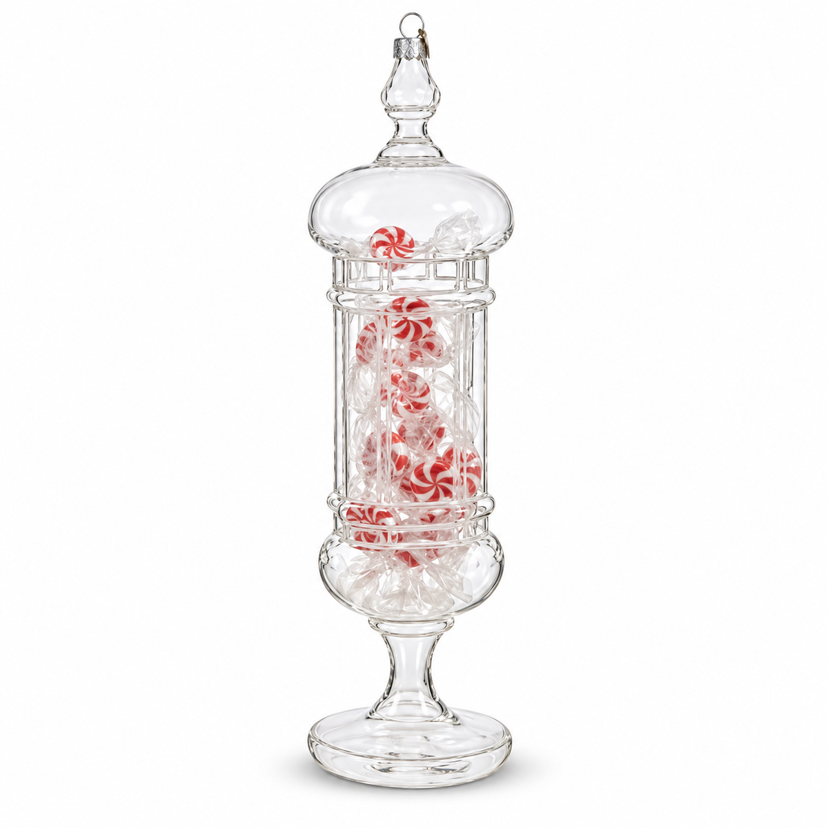 Adorno de árbol tarro de cristal con caramelos rayados