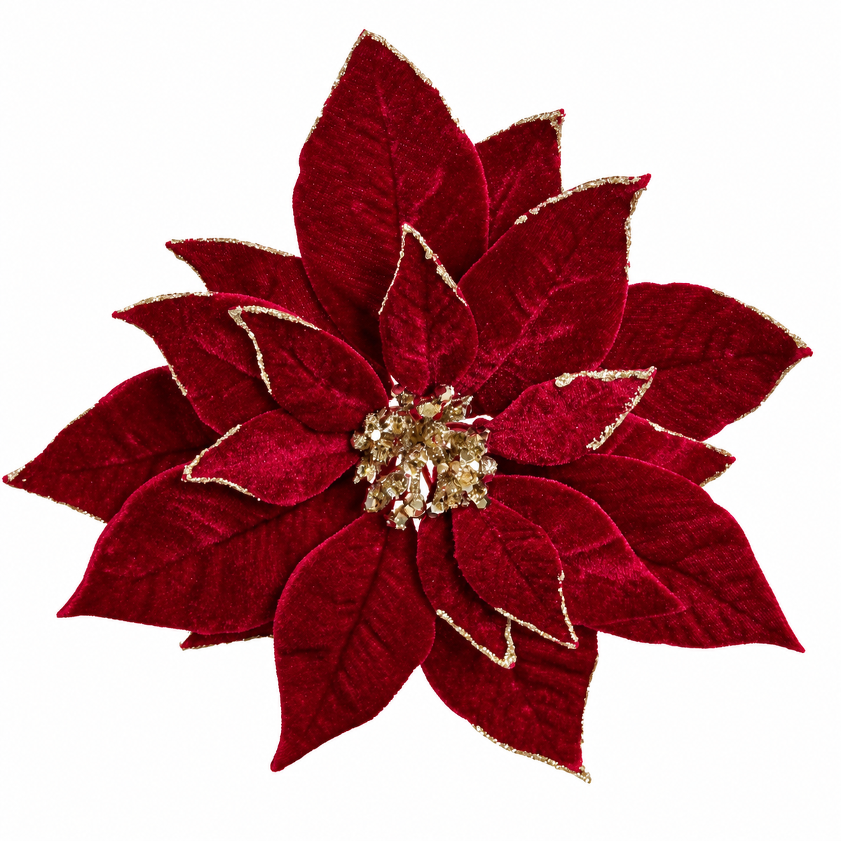 Flor de Pascua de Terciopelo Rojo con Glitter Dorado 23cm