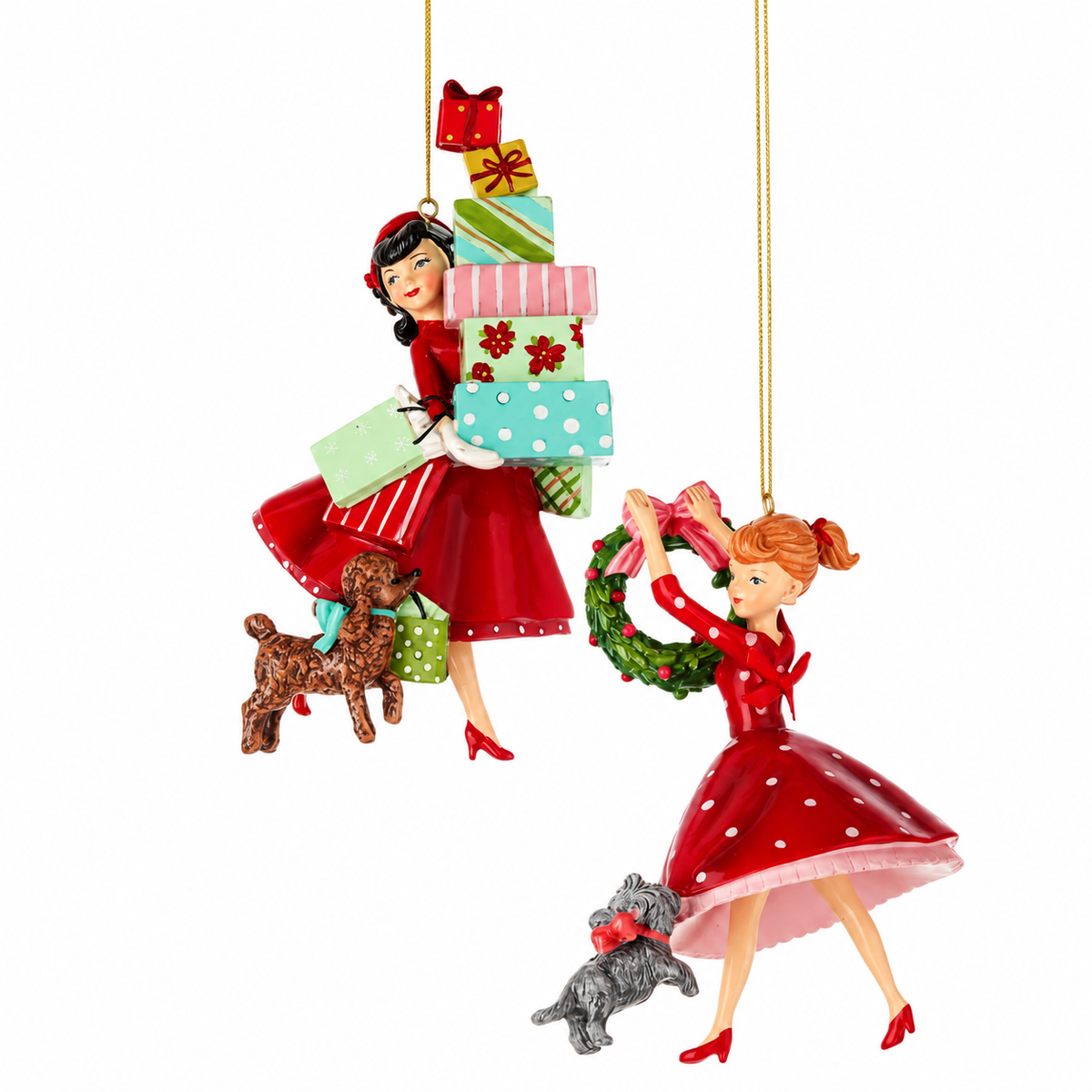 Adornos Damas Retro: Espíritu Navideño Clásico