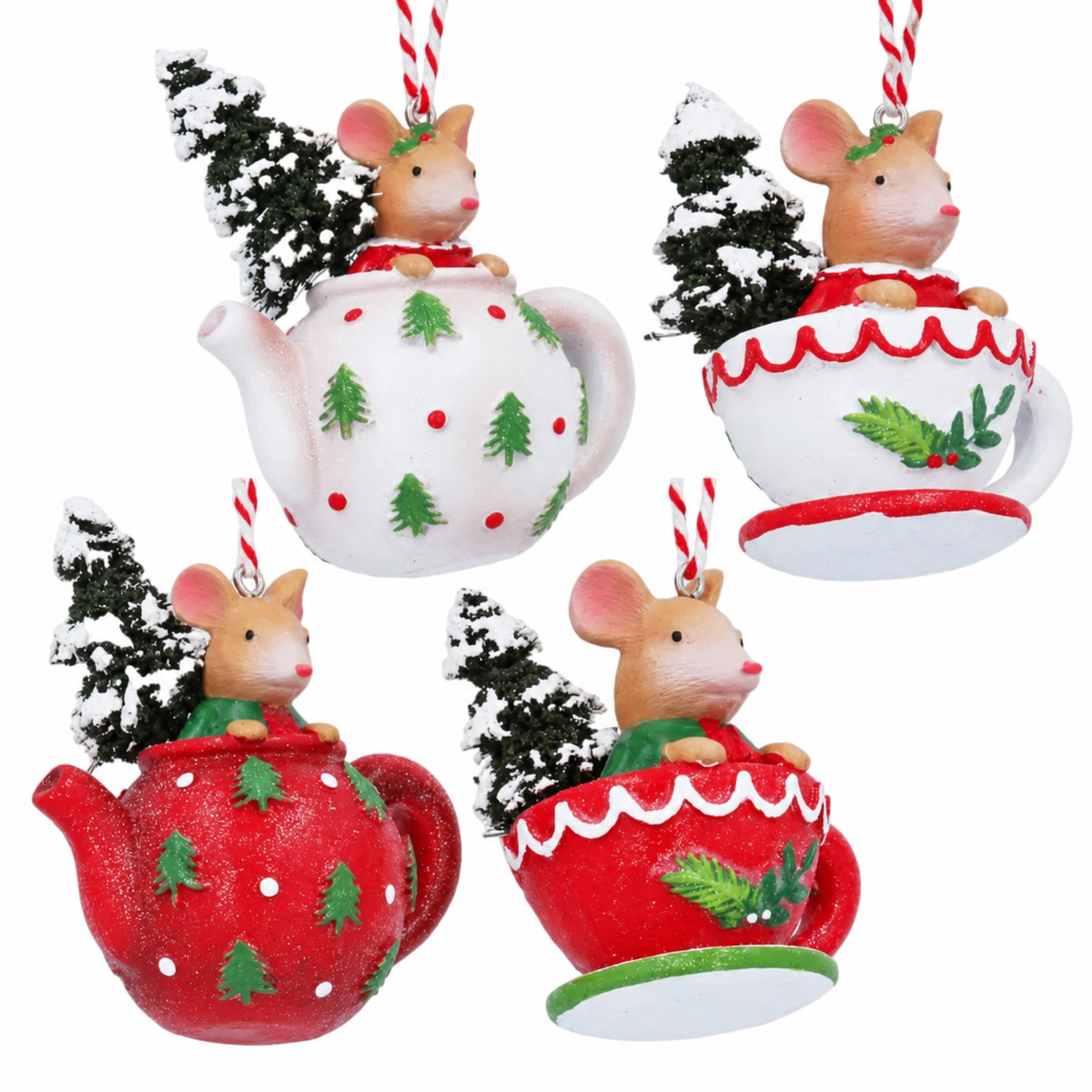 Adorno de Navidad ratón en tetera o taza, colgante