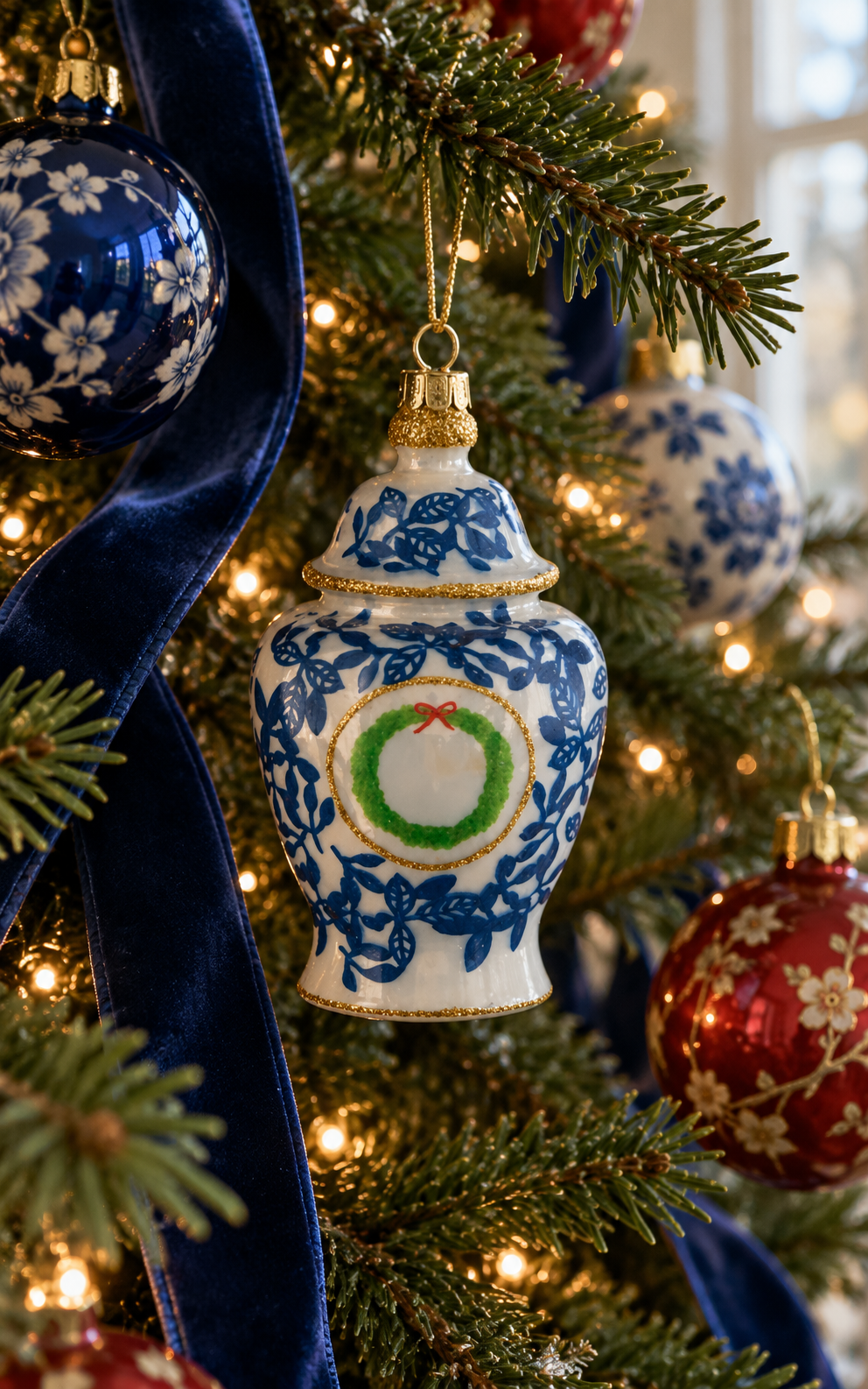 Adorno de árbol tarro con corona de Navidad