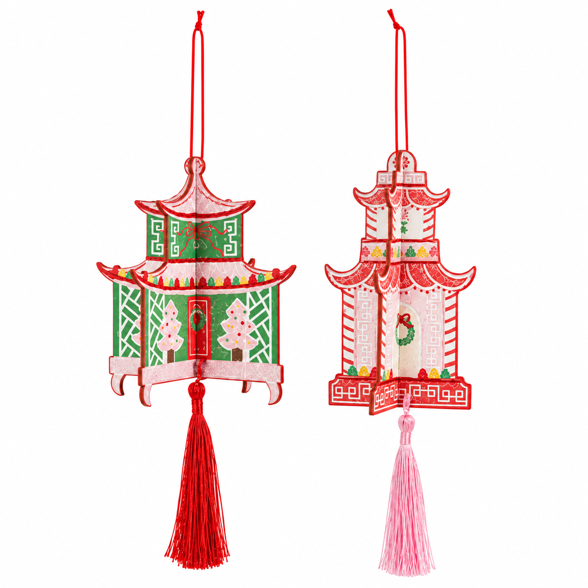 Adornos de árbol pagodas con borla en cartón