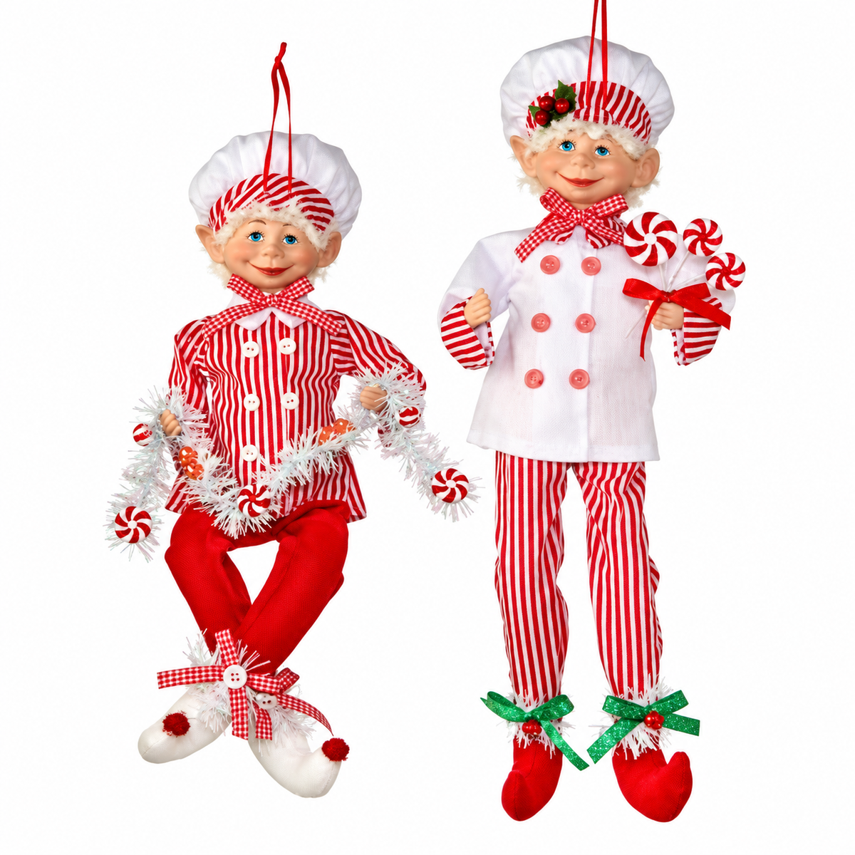 Adornos de figuras de elfos de caramelo
