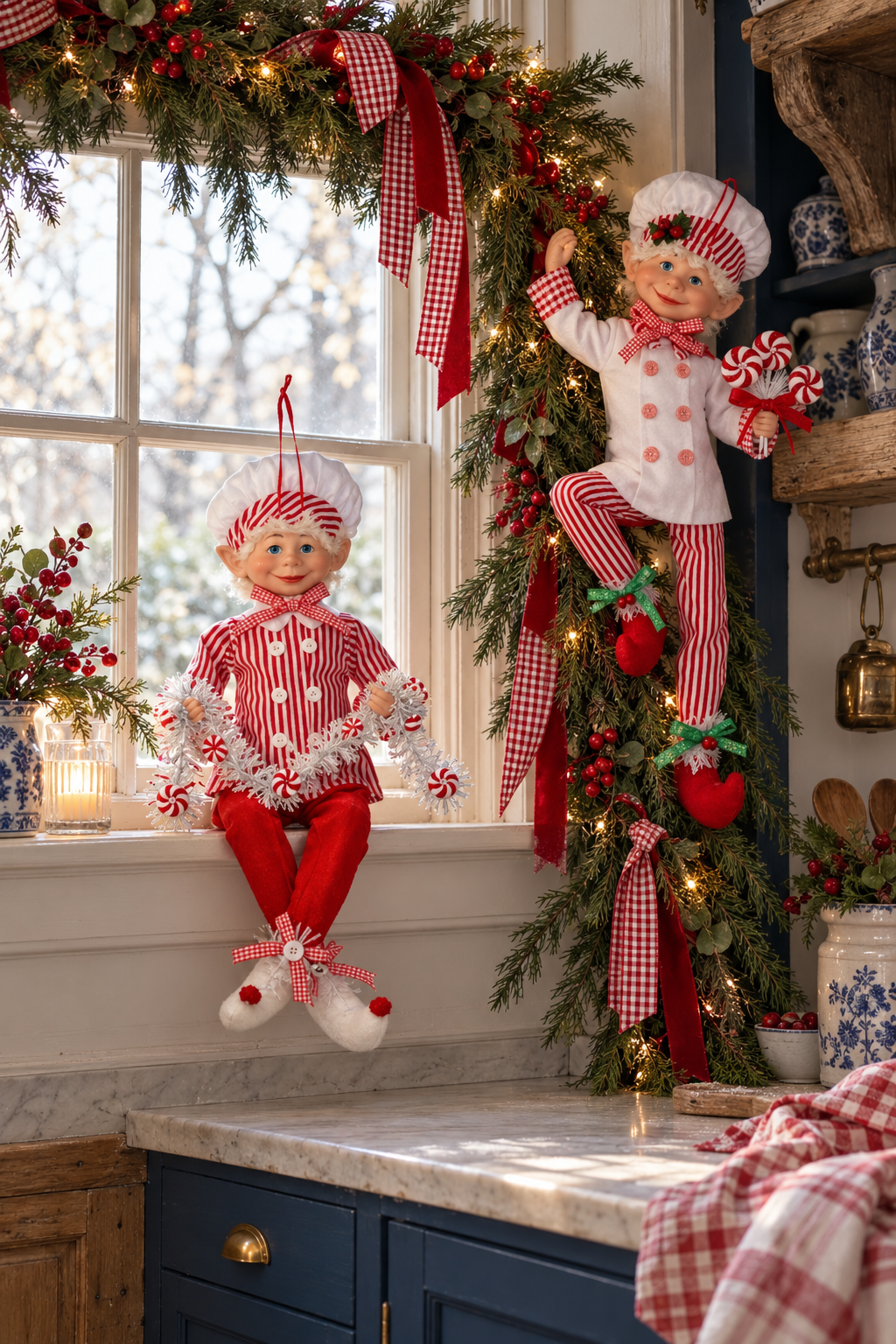 Adornos de figuras de elfos de caramelo