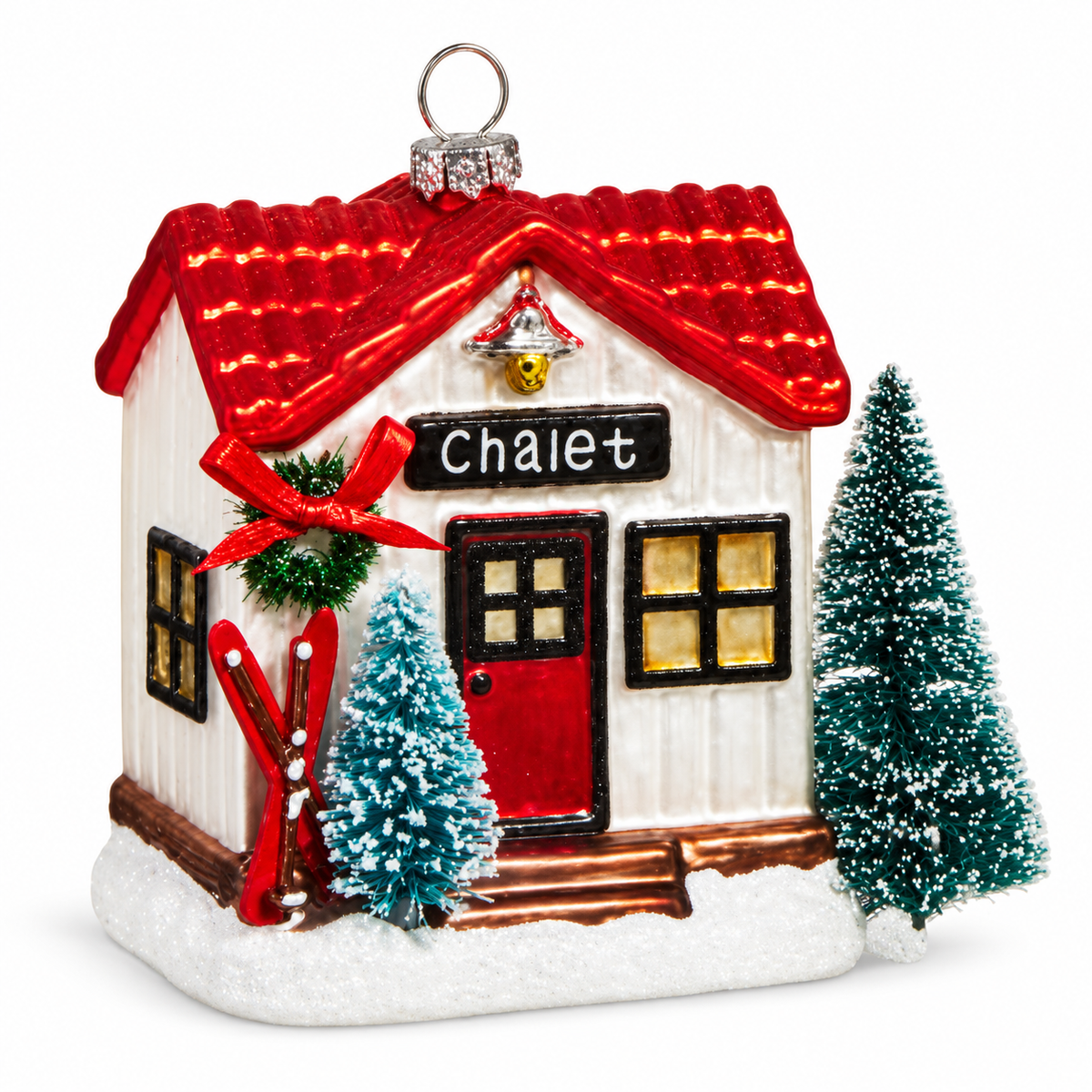 Adornos de árbol chalets de esquí nevados