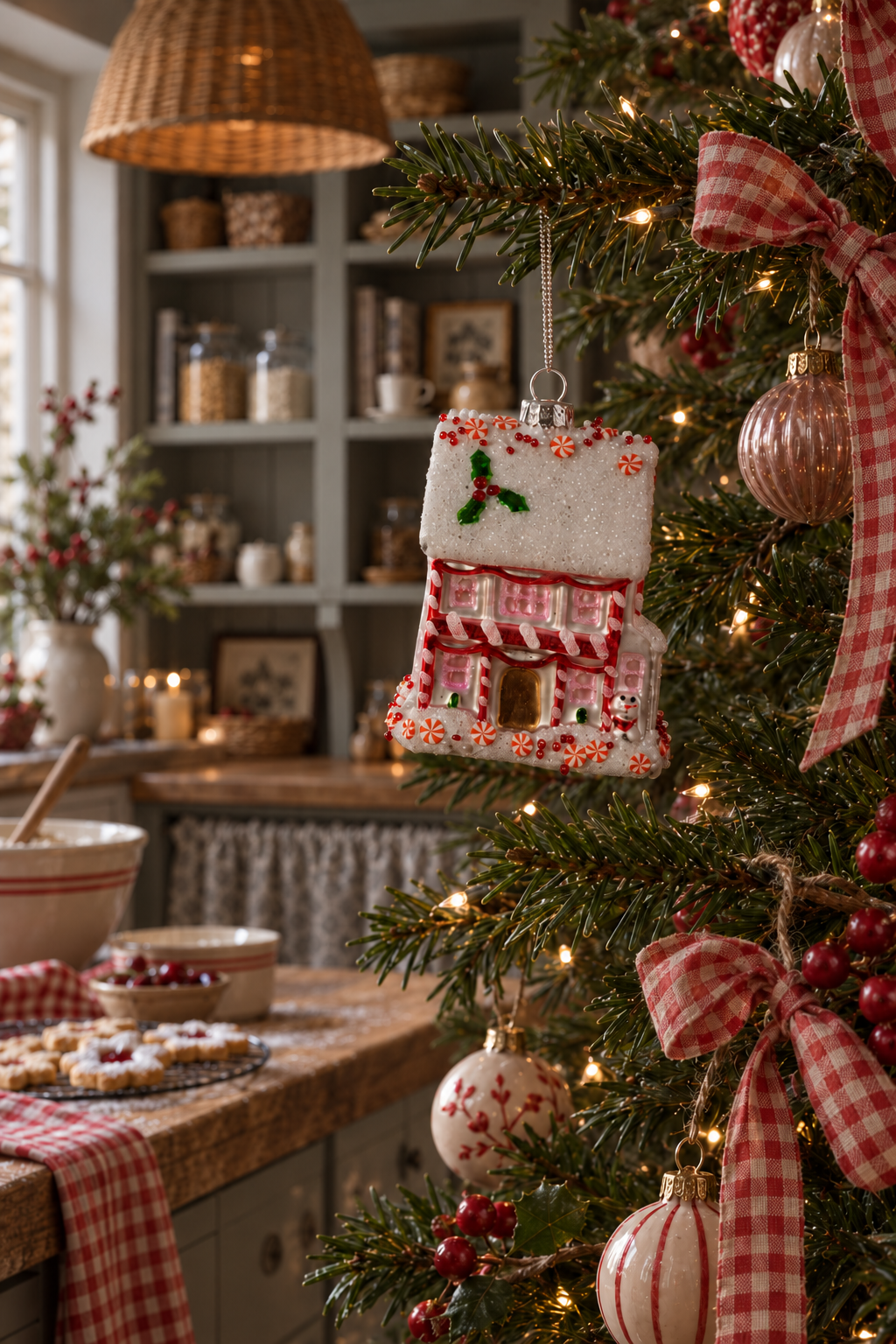 Decoración de árbol en forma de casa de pan de Jengibre