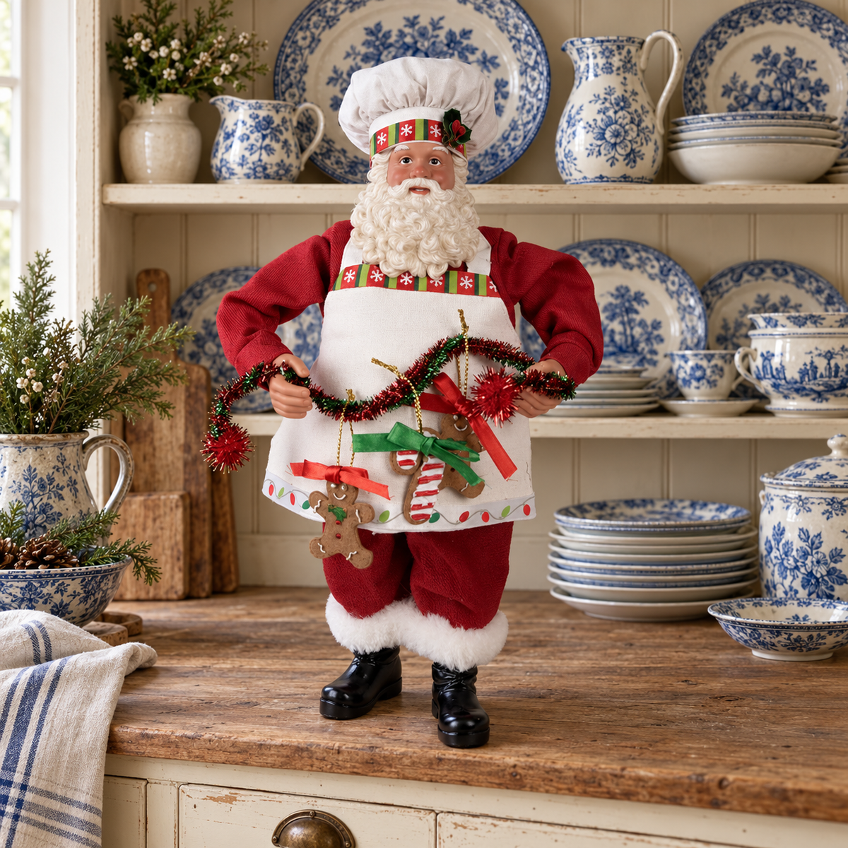 Figura decorativa de Papá Noel repostero – Decoración navideña de cocina