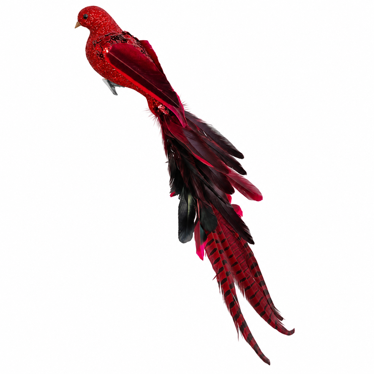 Pájaro de Cola Larga con Glitter Rojo y Clip -