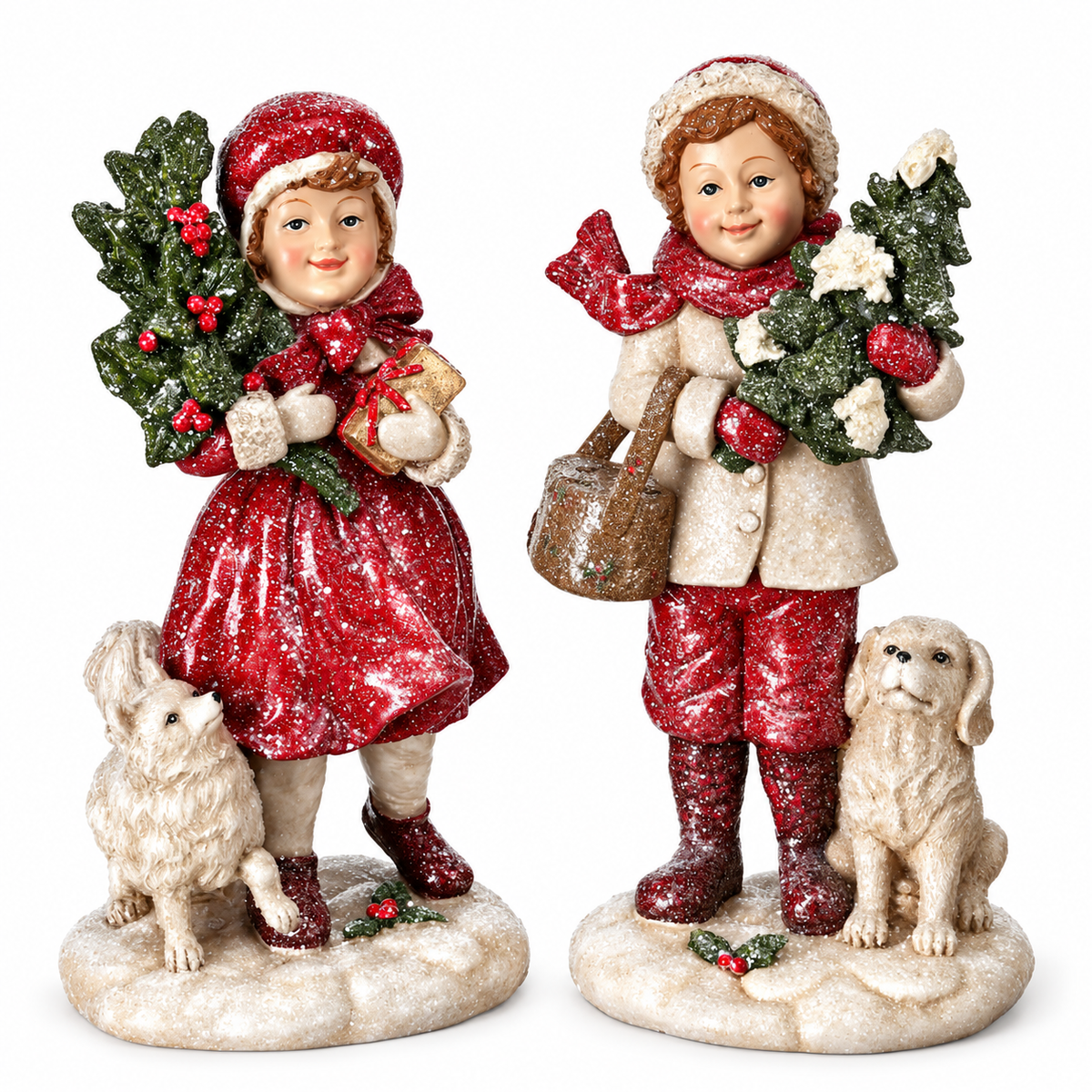 Figuras de Resina de Invierno  Niña y Niño
