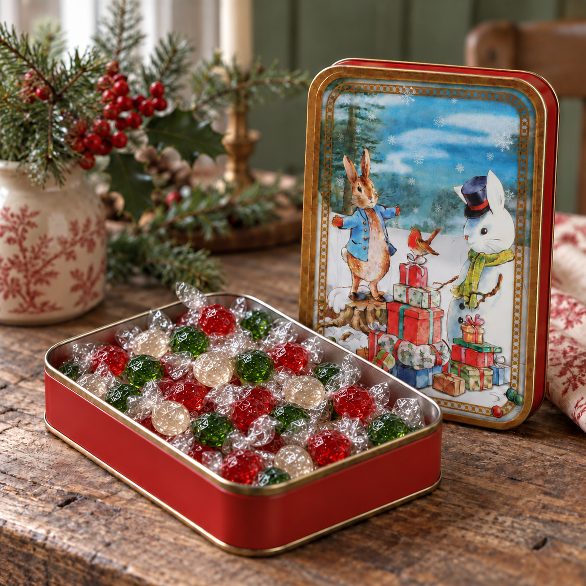 Caja Rectangular pequeña de Metal  Peter Rabbit Christmas