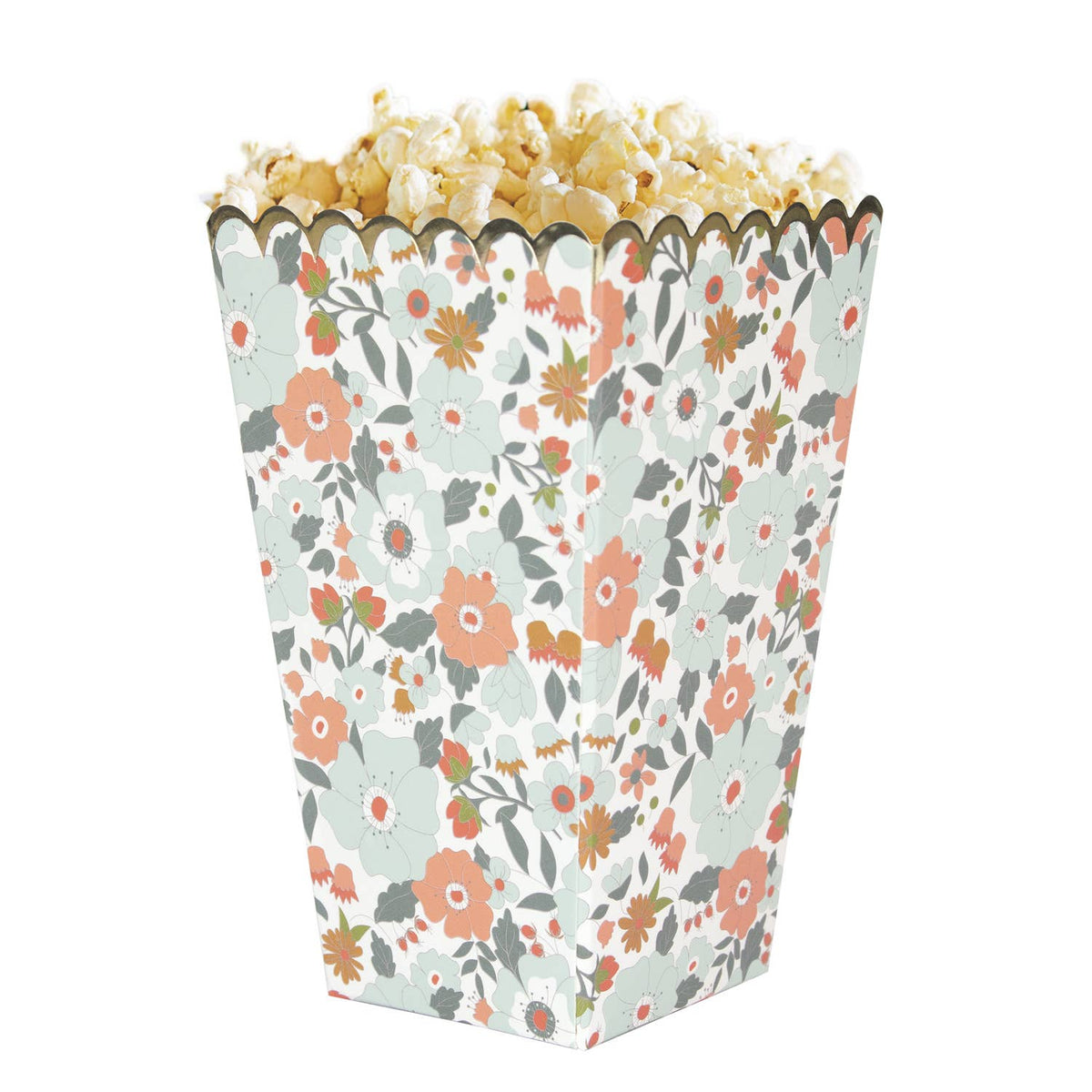Cajas de palomitas con diseño floral y borde dorado, paquete de 8