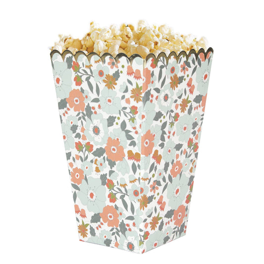 Cajas de palomitas con diseño floral y borde dorado, paquete de 8