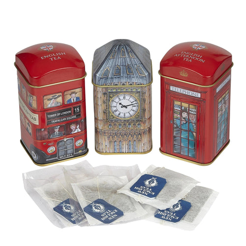Set de 3 cajas de lata con bolsas de té London time