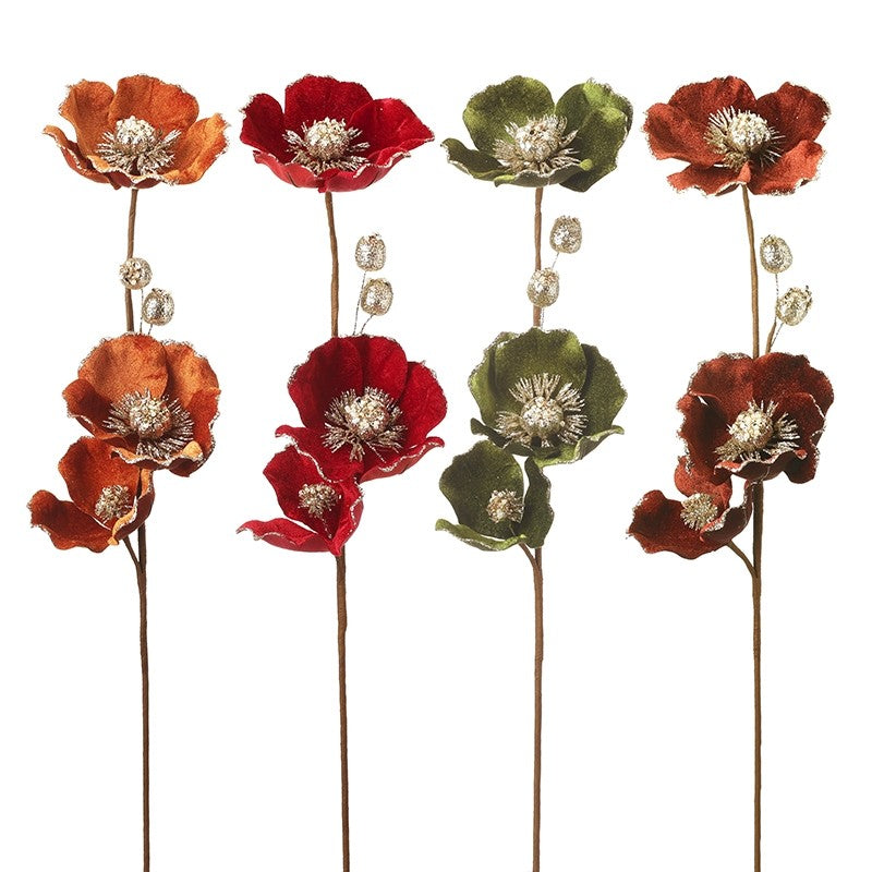 Flor artificial de terciopelo con purpurina dorada