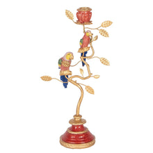 Cargar imagen en el visor de la galería, Candelabro decorativo dorado con loros de colores