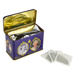 Cajas de lata con bolsas de té Elizabeth II