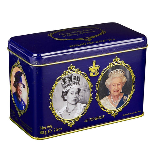 Cajas de lata con bolsas de té Elizabeth II