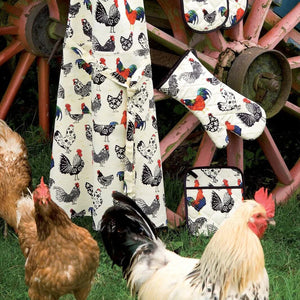 Delantal de algodón con dibujo de gallinas