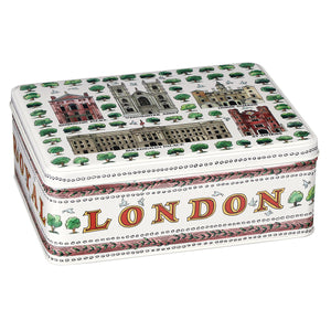 Caja de lata rectangular con diseño Londres