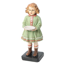 Cargar imagen en el visor de la galería, Figura decorativa niña con vestido verde y plato