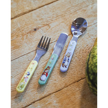 Cargar imagen en el visor de la galería, Set de tres cubiertos pequeños de colores Peter rabbit