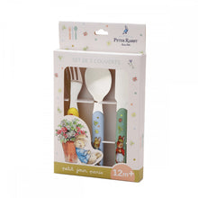 Cargar imagen en el visor de la galería, Set de tres cubiertos pequeños de colores Peter rabbit