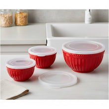 Cargar imagen en el visor de la galería, Set de 3 Cuencos para Mezclar con Tapa Hermética – Diseño Clásico Rojo