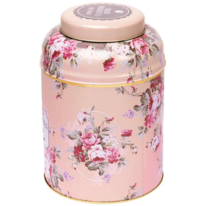 Bote de lata con bolsas de té rosa vintage