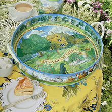 Cargar imagen en el visor de la galería, Bandeja redonda de lata con dibujo de un jardin inglés