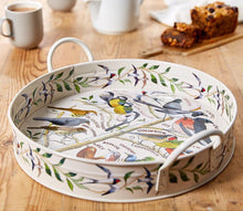 Cargar imagen en el visor de la galería, Bandeja redonda de lata con dibujo de pájaros