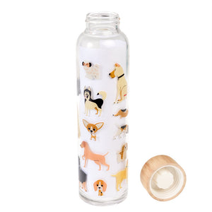 Botella de vidrio con tapa de bambú diseño perros