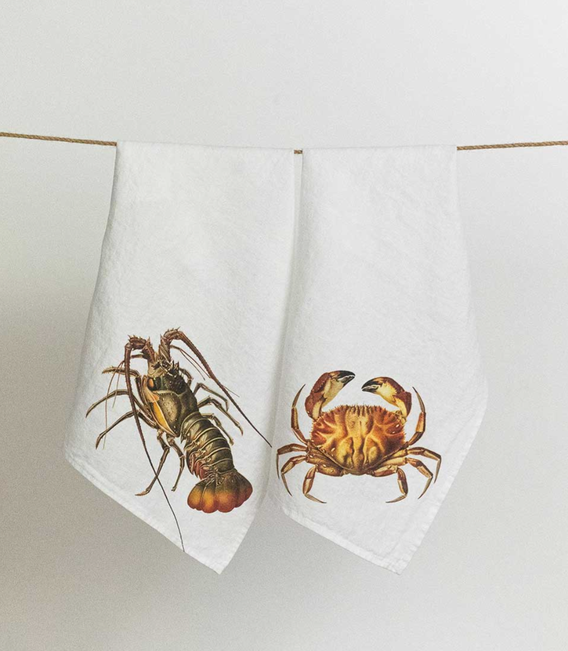 Trapos de cocina de lino con estampado de una nécora y bogavante