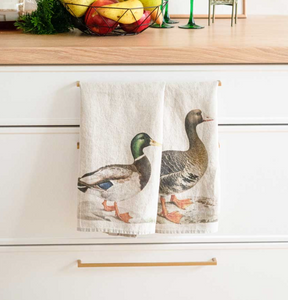 Trapos de cocina de lino con estampado de pato y ganso