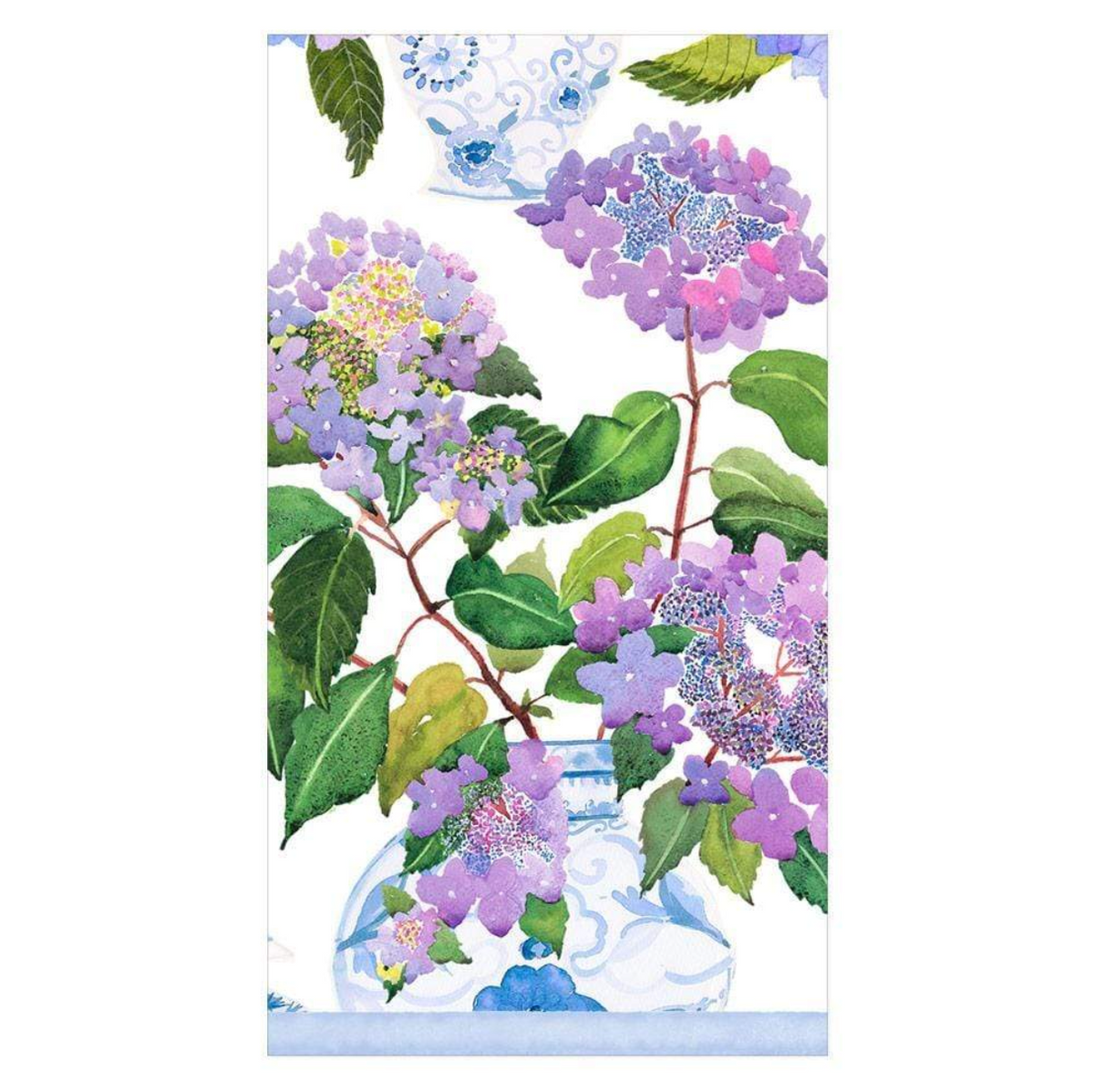 Servilletas o toalla de papel alargadas hortensias en jarrón