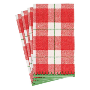 Servilletas de papel efecto lino alargadas diseño cuadrados rojos