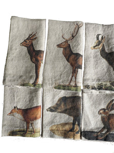 Set de seis servilletas de lino estampadas con animales de campo
