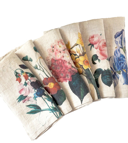 Set de seis servilletas de lino estampadas de flores