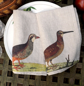 Set de seis servilletas de lino estampadas con pájaros de campo