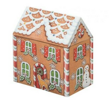 Cargar imagen en el visor de la galería, Caja rectangular de lata con diseño de casita de Gingerbread