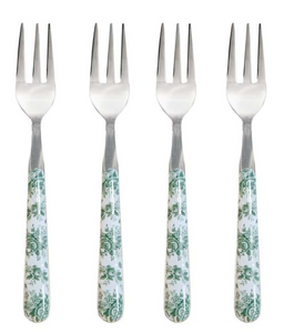 Set de 4 tenedores de postre diseño flores verdes