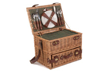Cargar imagen en el visor de la galería, Cesta de pic-nic para cuatro personas en mimbre y tweed