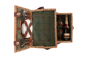 Cesta de pic-nic para cuatro personas en mimbre y tweed