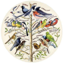 Cargar imagen en el visor de la galería, Bandeja redonda de lata con dibujo de pájaros