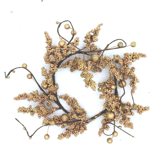 Anillo para vela mediana de ramas y bayas doradas