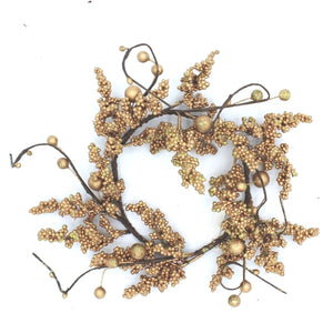 Anillo para vela mediana de ramas y bayas doradas