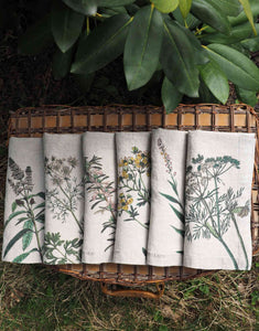 Set de seis servilletas de lino estampadas de flores silvestres