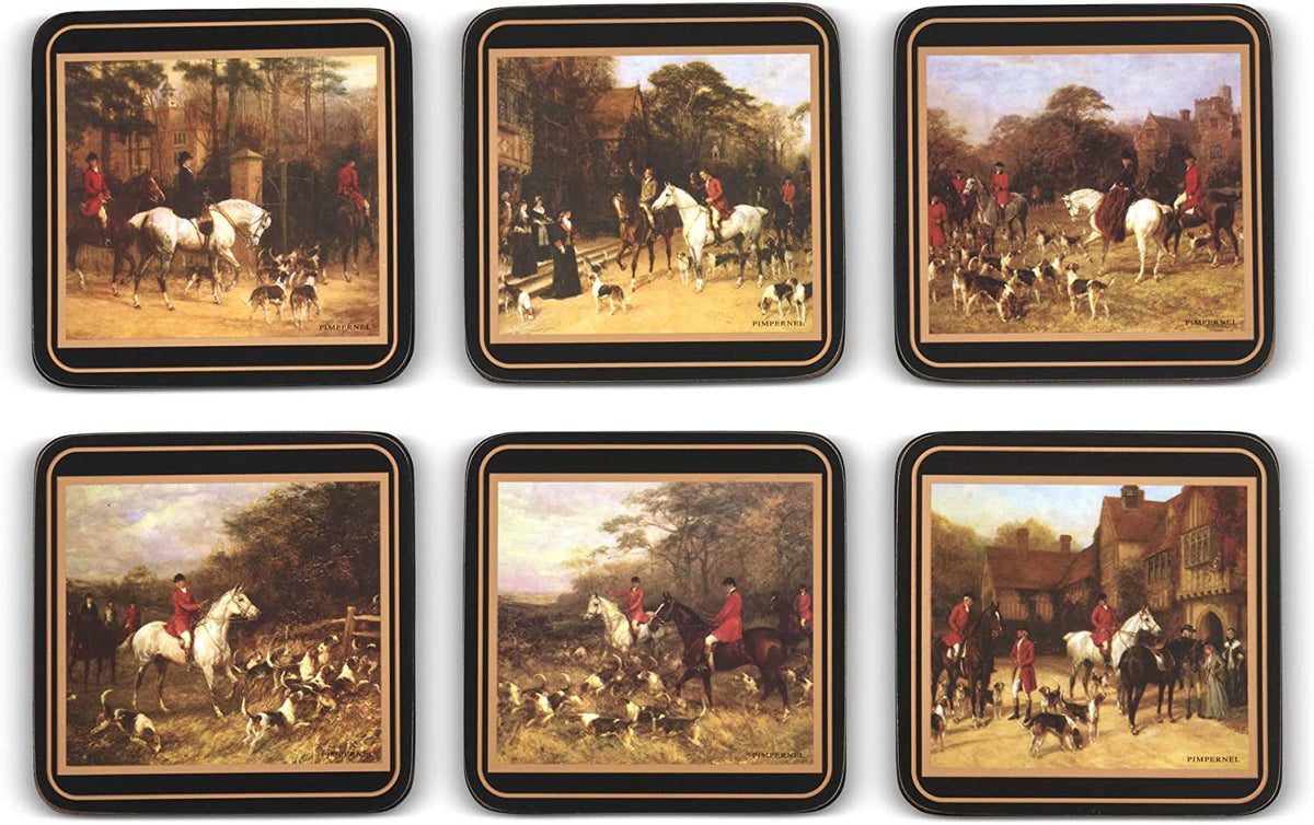 Seis posavasos con escenas de caza